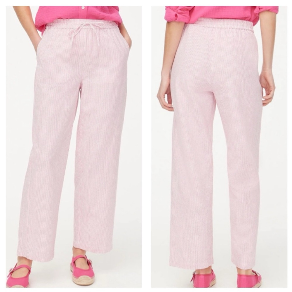 J. Crew 4 NWT Striped‎ Linen-Cotton Drawstring Pant Pink White Pull on Pockets